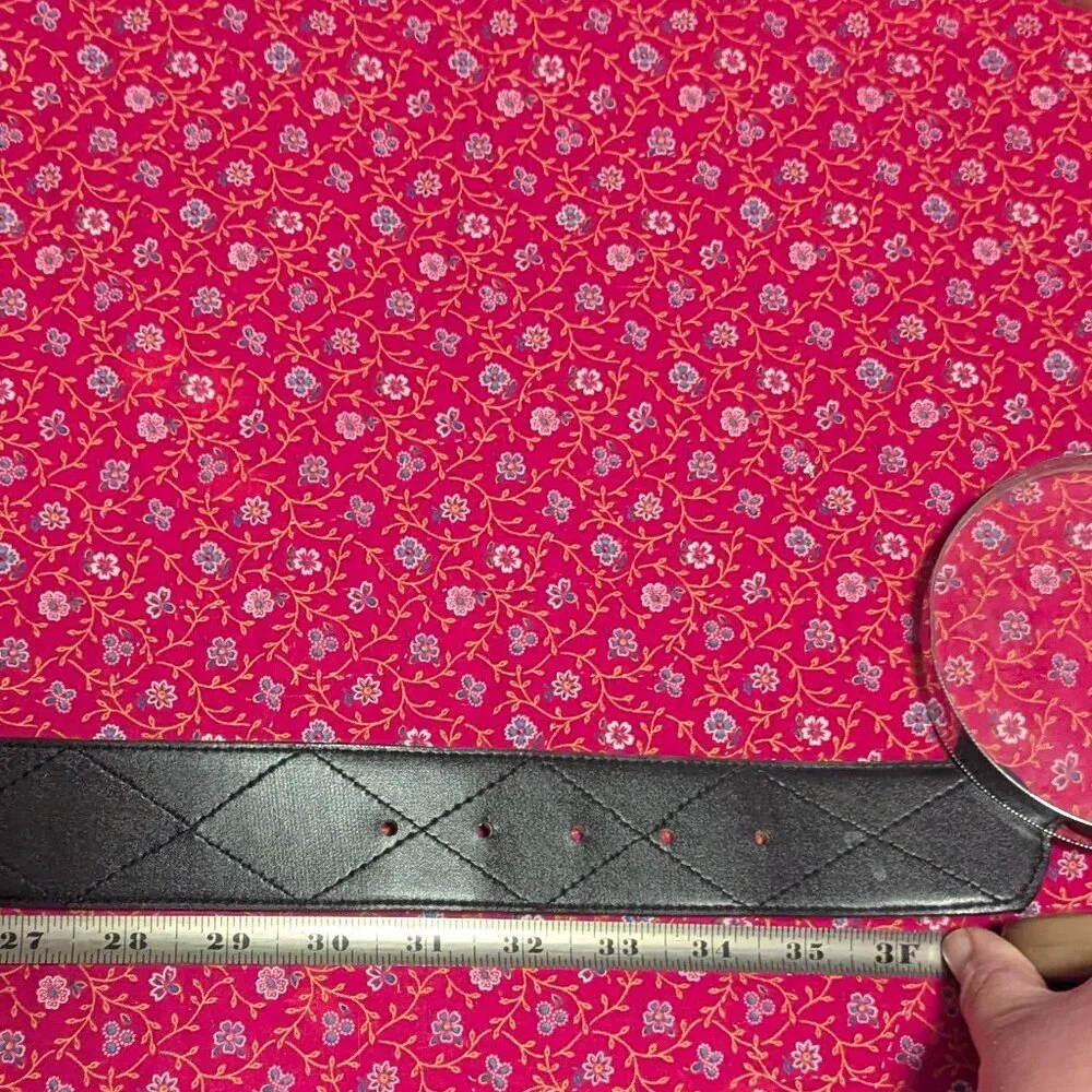 Vintage Sostanza Black Suede Quilted Belt Buckle Gold Twist Preppy Old Money 80s